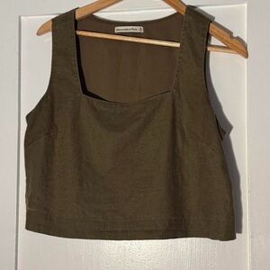 Abercrombie & Fitch Olive Green Linen Blend Square Neck Tank